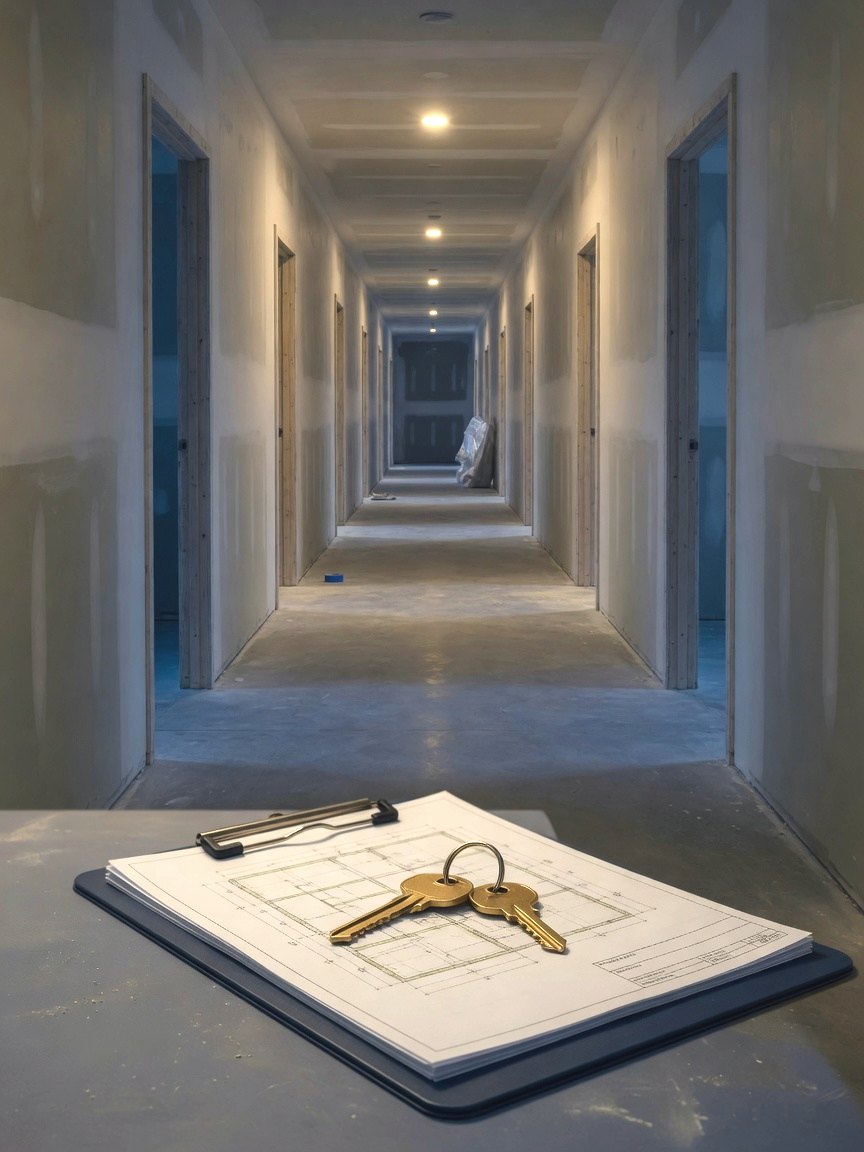 Finished corridor at handover, punch list complete